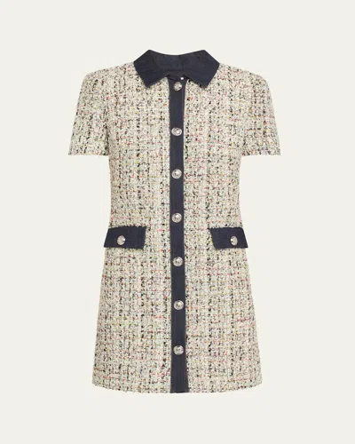 Cinq À Sept Anya Short-sleeve Boucle Mini Dress In Patina Multi