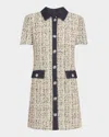 Cinq À Sept Anya Short-sleeve Boucle Mini Dress In Patina Multi