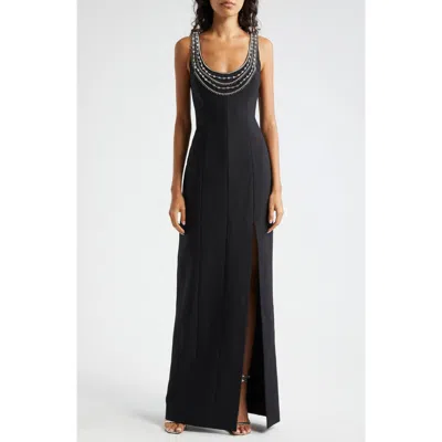 Cinq À Sept April Bead Detail Scoop Neck Gown In Black