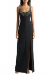 Cinq À Sept April Bead Detail Scoop Neck Gown In Black