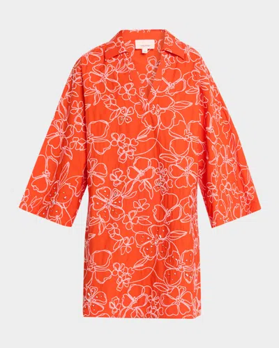 Cinq À Sept Arcia Embroidered Cotton Poplin Kaftan Mini Dress In Pattern
