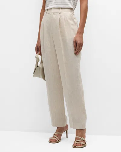 Cinq À Sept Arlene Linen And Cotton Straight-leg Ankle Pants In Khaki