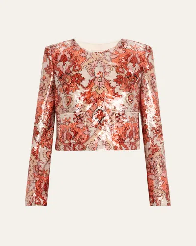Cinq À Sept Aspen Sequined Damask Jacket In Pink Poppy Multi