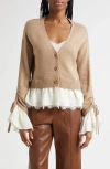 Cinq À Sept Atley Lace Trim Mixed Media Cardigan In Neutral