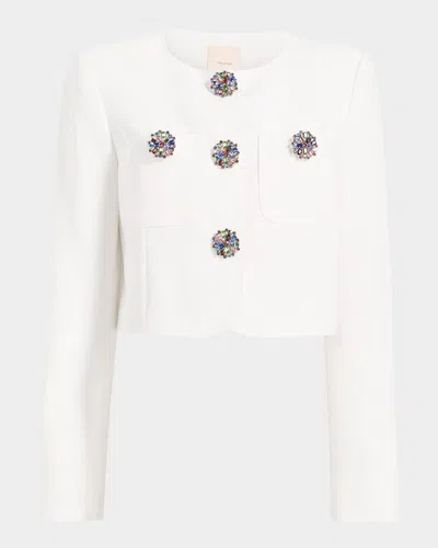 Cinq À Sept Auden Jeweled Crop Jacket In Ivory