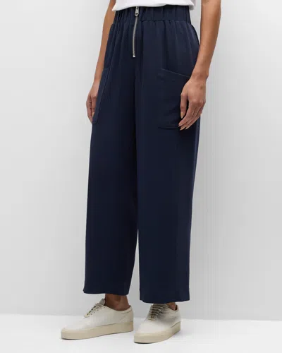Cinq À Sept Augustine Crepe Cropped Wide-leg Pants In Navy