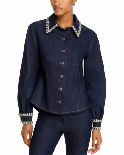Cinq À Sept Autumn Rhinestone Trim Denim Top In Denim Navy In Blue