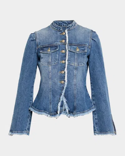 Cinq À Sept Avril Frayed Denim Jacket In Blue