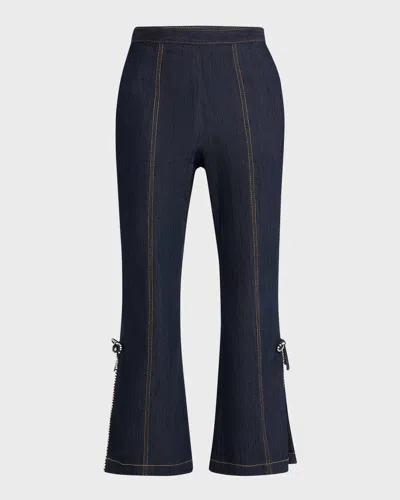 Cinq À Sept Ayleen Crystal Bow Cropped Pants In Indigo