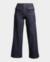 Cinq À Sept Azure Front High-rise Wide-leg Crop Jeans In Blue