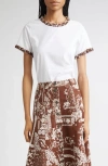 Cinq À Sept Bandana Braided Trim Stretch Cotton T-shirt In White