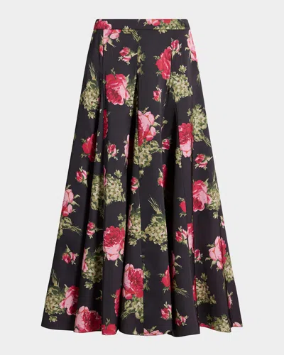 CINQ À SEPT BAROQUE ROSES HILDA SATIN MIDI SKIRT