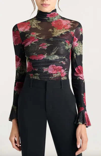 Cinq À Sept Baroque Roses Lucy Top In Obsidian Multi In Black