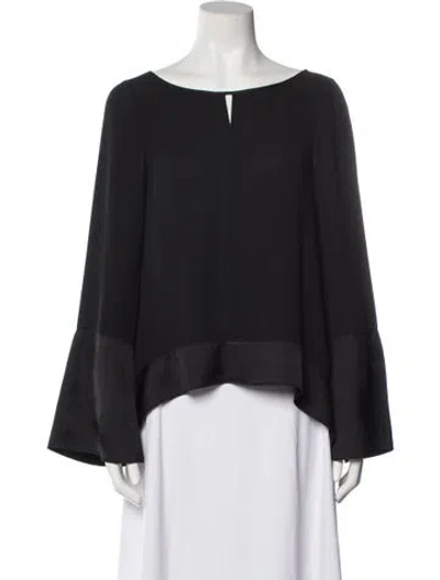 Pre-owned Cinq À Sept Bateau Neckline Long Sleeve Blouse In Black