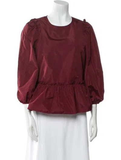 Pre-owned Cinq À Sept Bateau Neckline Three-quarter Sleeve Blouse In Burgundy