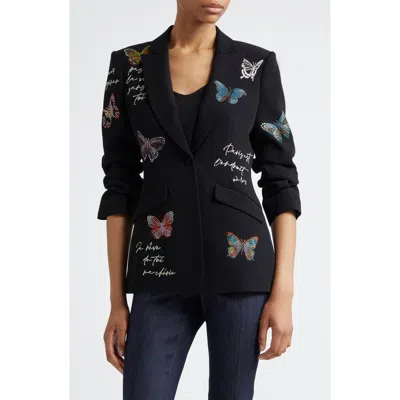 Cinq À Sept Cinq A Sept Butterfly Loveletter Scrunched Cheyenne Blazer In Black/multi