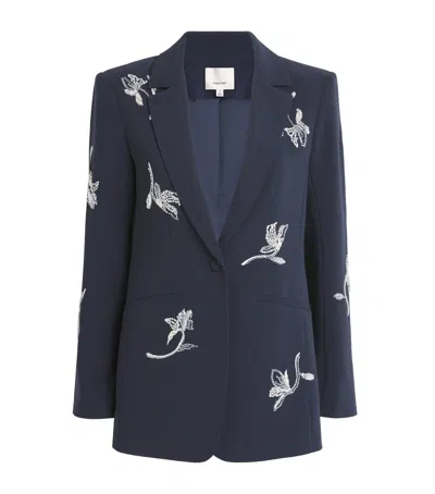 Cinq À Sept Beaded Falling Lillies Karlie Blazer In Navy