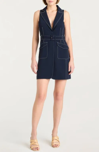 Cinq À Sept Belize Topstitch Belted Minidress In Blue