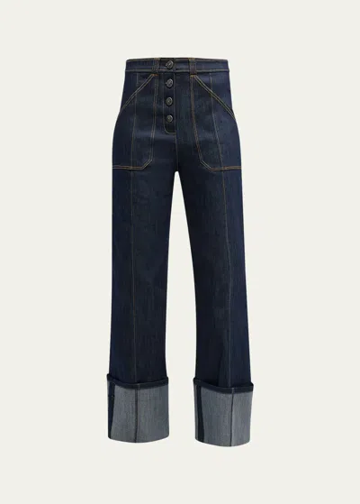 CINQ À SEPT BENJI CUFFED ANKLE TOPSTITCHED DENIM PANTS