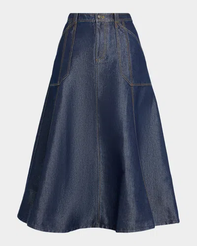 Cinq À Sept Benji Sparkly Denim Circle Skirt In Blue
