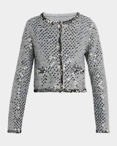 Cinq À Sept Benoit Cropped Sequin Knit Jacket In Silver