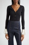 Cinq À Sept Bernadette Mixed Media Long Sleeve Sweater In Black/ivory