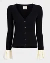 Cinq À Sept Bernadette Mixed Media Long Sleeve Sweater In Blackivory