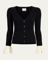 Cinq À Sept Bernadette Ribbed Cardigan In Blackivory