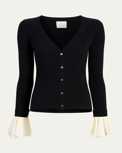 Cinq À Sept Bernadette Ribbed Cardigan In Blackivory