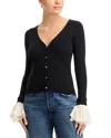 Cinq À Sept Cinq A Sept Bernadette Ribbed Cardigan Sweater In Black/ivory