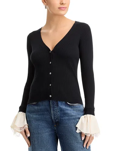 Cinq À Sept Cinq A Sept Bernadette Ribbed Cardigan Sweater In Black/ivory