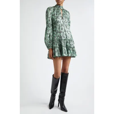 Cinq À Sept Bessie Floral Print Long Sleeve Minidress In Patina/charcoal