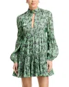 Cinq À Sept Bessie Floral Print Long Sleeve Minidress In Patina/charcoal