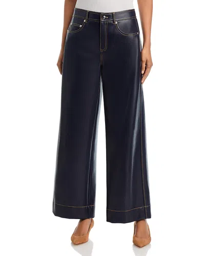 Cinq À Sept Cinq A Sept Betsy Faux Leather Mid Rise Wide Leg Jeans In Navy/amber In Blue