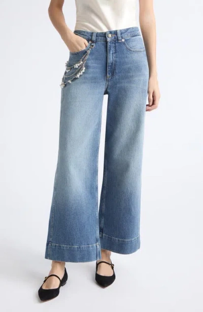 Cinq À Sept Betsy Pearl Chain High Waist Wide Leg Jeans In Blue