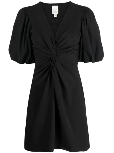 Cinq À Sept Bette V-neck Poplin Puff Sleeves Mini Dress In Black