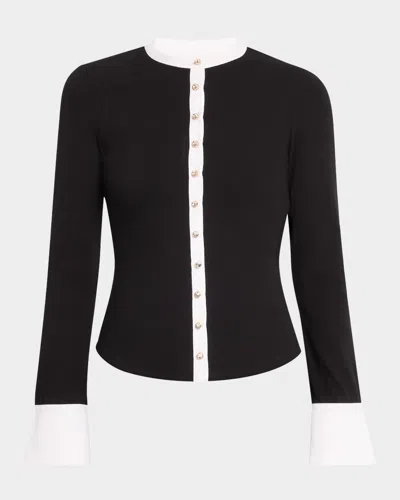 Cinq À Sept Beverly Button-front Top In Black/white