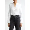 Cinq À Sept Beverly Crystal Button-up Stretch Cotton Shirt In White/white