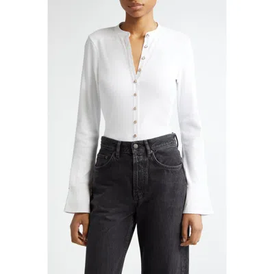 Cinq À Sept Beverly Crystal Button-up Stretch Cotton Shirt In White/white