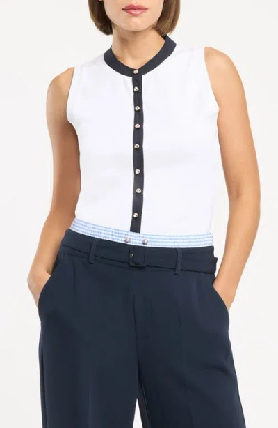 Cinq À Sept Beverly Embellished Rib Button-up Top In White