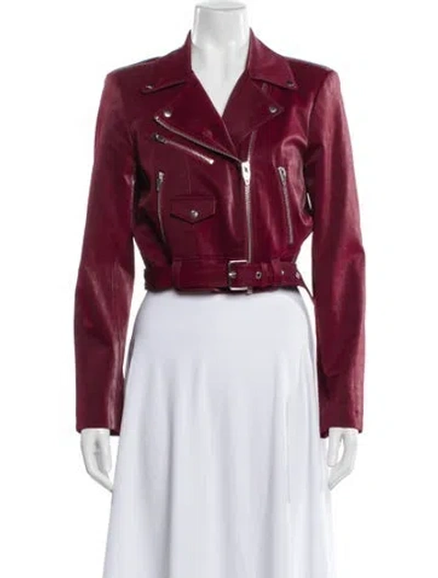 Pre-owned Cinq À Sept Biker Jacket In Burgundy