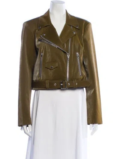 Pre-owned Cinq À Sept Biker Jacket In Green