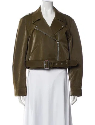 Pre-owned Cinq À Sept Biker Jacket In Green