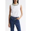 Cinq À Sept Blaine Crystal Embellished Neckline Sleeveless Top In White