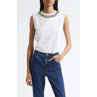 Cinq À Sept Blaine Crystal Embellished Neckline Sleeveless Top In White
