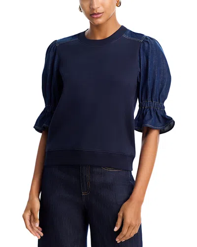 Cinq À Sept Cinq A Sept Blake Mixed Media Top In Blue