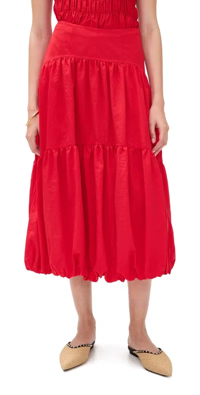 Cinq À Sept Blythe High-waist Tiered Midi Skirt In Red