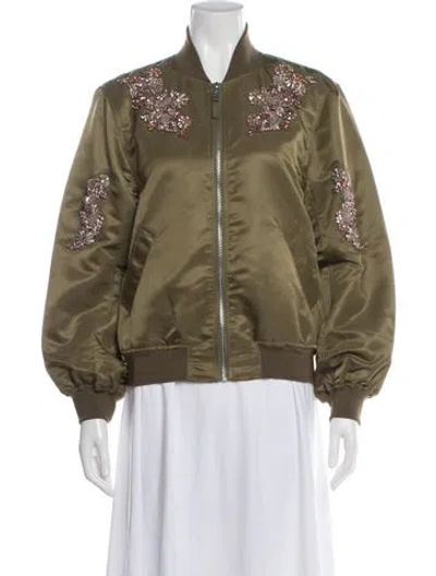 Pre-owned Cinq À Sept Bomber Jacket In Green