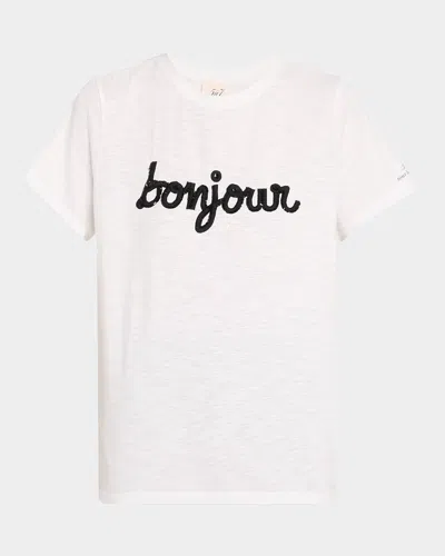 CINQ À SEPT BONJOUR FRINGE EMBROIDERED SHRUNKEN T-SHIRT