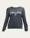 Cinq À Sept Cinq A Sept Bonjour Graphic Crewneck Sweater In Gray